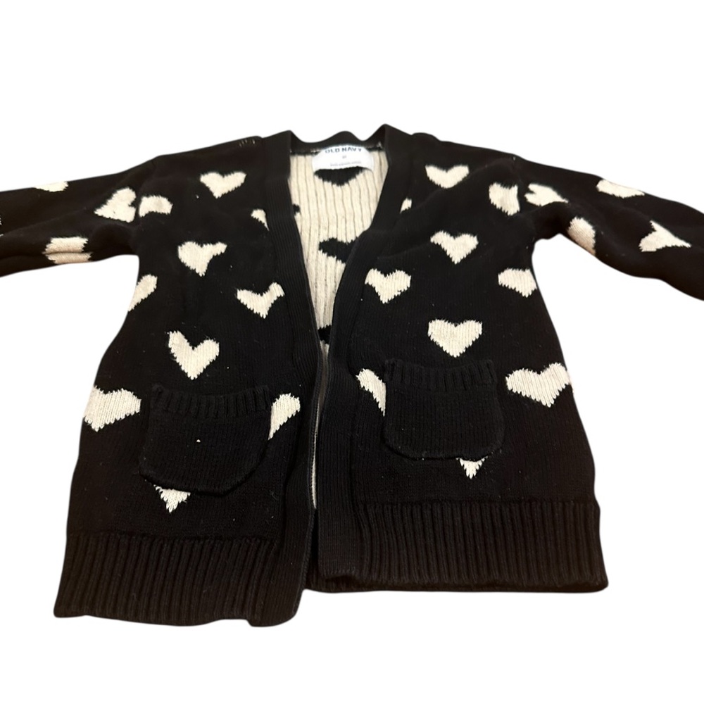 Old navy Black Cardigan with White Heart Pattern